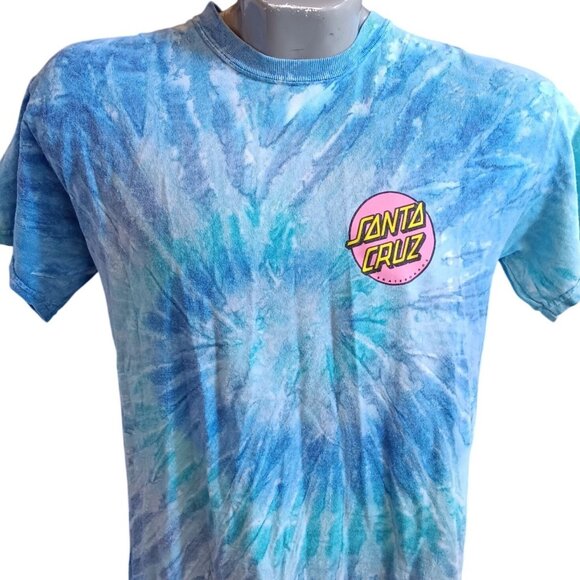 Medium T-shirt Men's Skateboards Santa Cruz Blue Tie-Dye T-Shirt M 100% Cotton - Picture 2 of 6